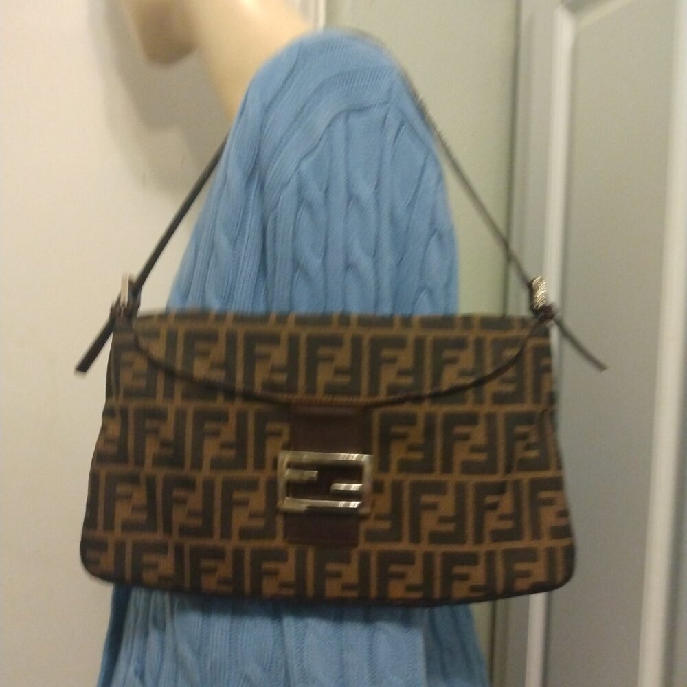 ❤️ Auth FENDI Double Flap Zucca Canvas & Leather Shoulder Bag Italy +DUSTBAG - Picture 14 of 15